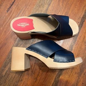 Blue leather Swedish Hasbeens size 41 (EU), never worn.